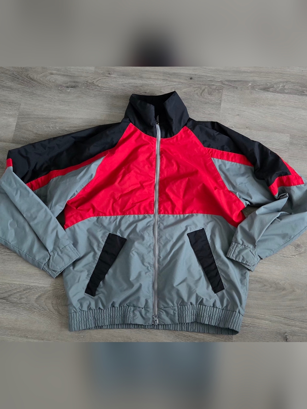 Antigua Men's Colorblock Raincoat in Gray, Red & Black